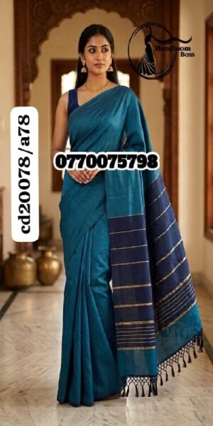Best Green& Blue Handloom Cotton Saree cd20078/a78