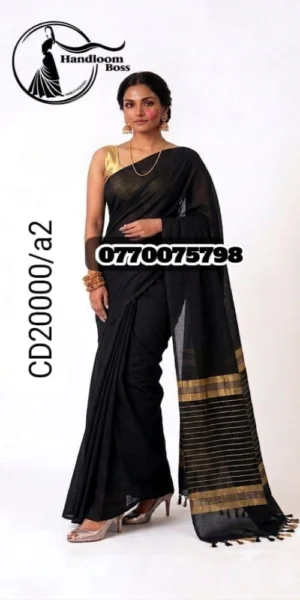 Black Handloom Cotton Saree cp20000/a2
