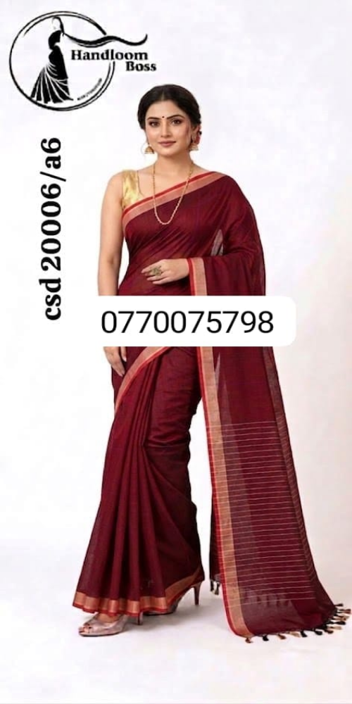 Dark Red Handloom Cotton Saree cd20006/a6 Dark Red Handloom Cotton Saree cd20006/a6