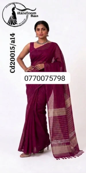 Onion Maroon Handloom Cotton Saree cd20015/a14