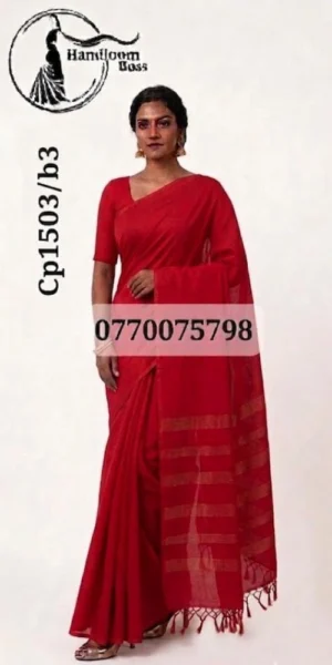 Red Handloom Cotton Saree cp1503/b3