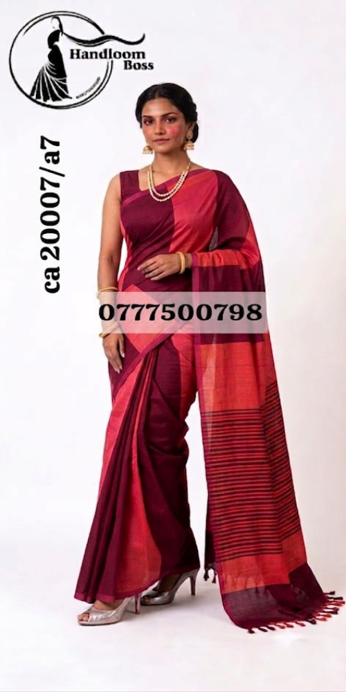 Orange &Maroon Handloom Cotton Saree cp20007/a7 Orange &Maroon Handloom Cotton Saree cp20007/a7
