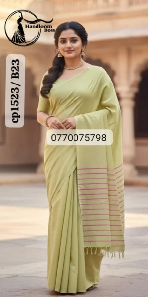 Light Green Handloom Cotton Saree cp1523/b23