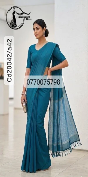 dark aqua green handloom cotton saree cd20042/a42