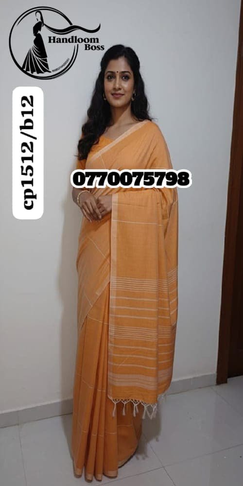 Best Light Golden Handloom Cotton Saree cp1512/b12 Best Light Golden Handloom Cotton Saree cp1512/b12