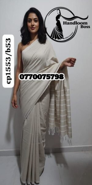 Best Ivory Handloom Cotton Saree cp1553/b53