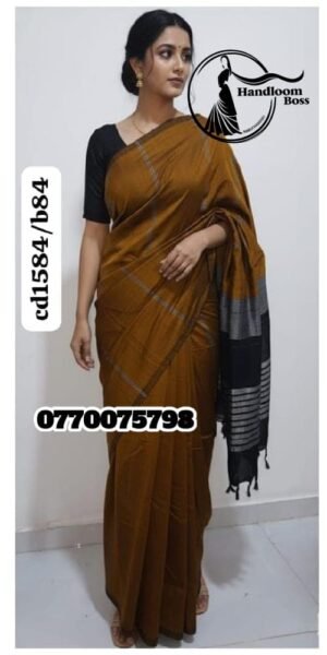 Best Mustard & Black Handloom Cotton Saree cp1584/b84