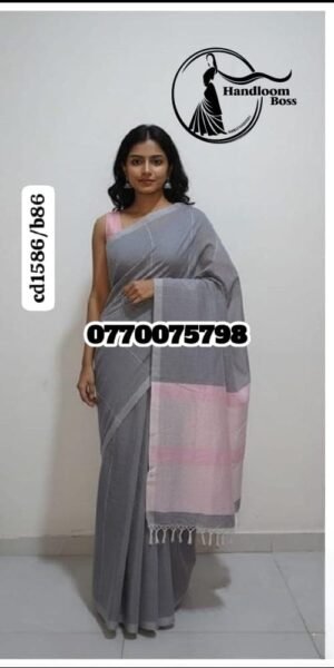 Best Gray & Light Rose Handloom Cotton Saree cp1586/b86