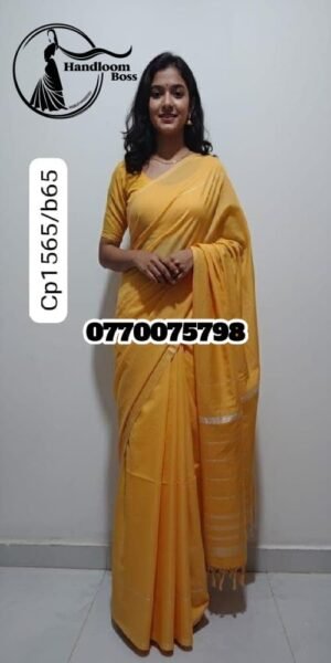 Best Butter Yellow Handloom Cotton Saree cp1565/b65
