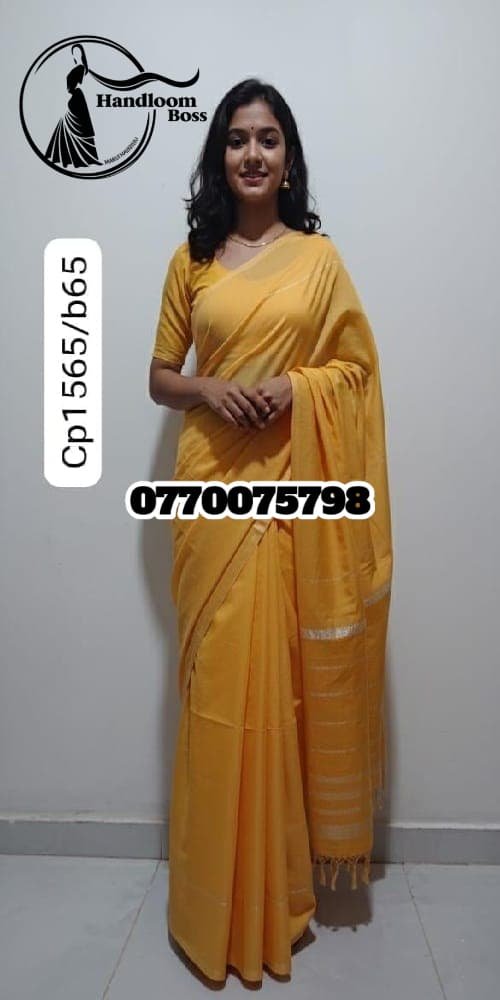 Best Butter Yellow Handloom Cotton Saree cp1565/b65 Best Butter Yellow Handloom Cotton Saree cp1565/b65