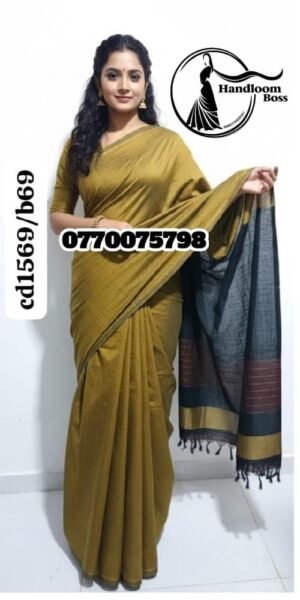 Best Mustard Golden Handloom Cotton Saree cd1569/b69