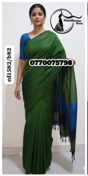 Best Green& Blue Handloom Cotton Saree cd1582/b82