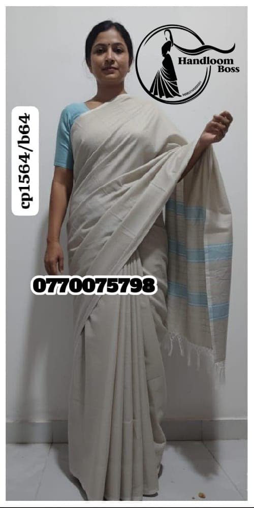 Best Cream Handloom Cotton Saree cp1564/b64 Best Cream Handloom Cotton Saree cp1564/b64