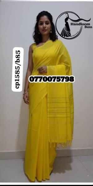 Best Lemon Yellow Handloom Cotton Saree cp1585/b85