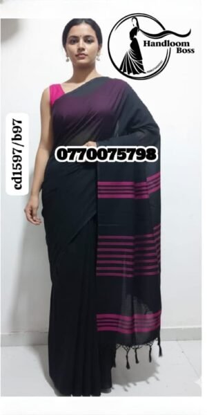 Elegance Black &Pink Handloom Cotton Saree cd1597/b97