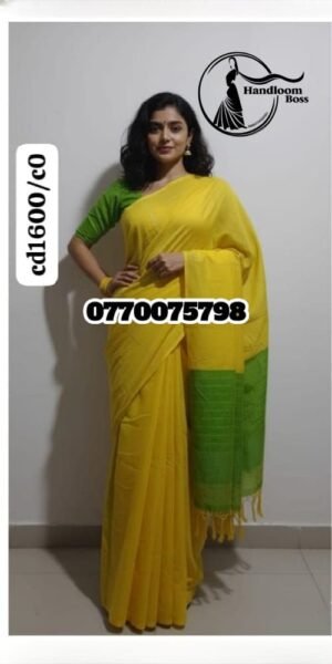 Elegance Yellow &Green Handloom Cotton Saree cd1600/c0
