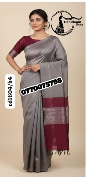 Elegance Light Gray & Maroon Handloom Cotton Saree cd1604b4