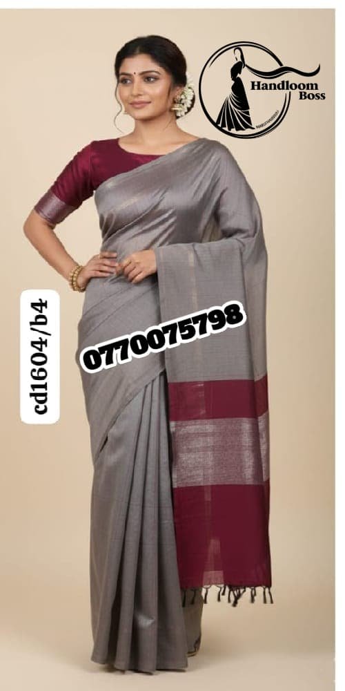 Elegance Light Gray & Maroon Handloom Cotton Saree cd1604b4 Elegance Light Gray & Maroon Handloom Cotton Saree cd1604b4