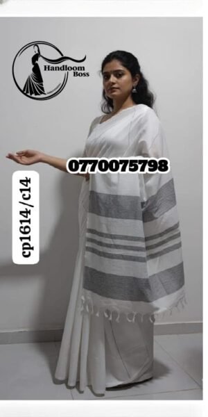 Elegance White Handloom Cotton Saree cp1614/c14