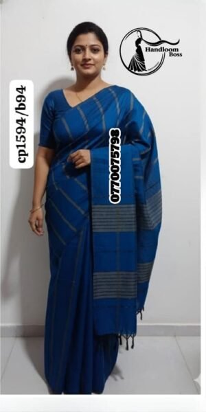 Elegance Peacock Blue Handloom Cotton Saree cp1594/b94